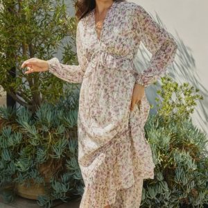 Lovely Plunging Ruffled Maxi Dress