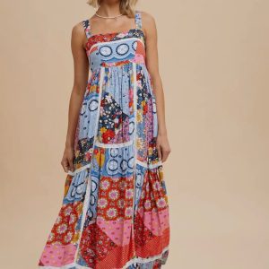 Patchwork Tile Printed Maxi Dress