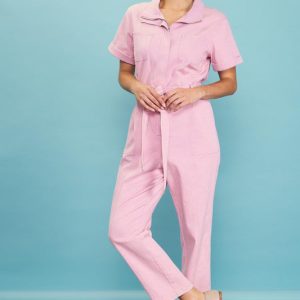 Margot Pink Zip-Up Utility Jumpsuit