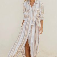 Striped Belted Maxi Shirt Dress - Image 5