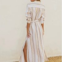 Striped Belted Maxi Shirt Dress - Image 3