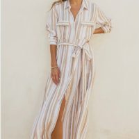 Striped Belted Maxi Shirt Dress - Image 2