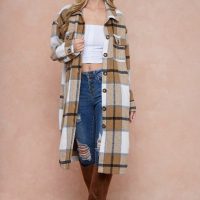 Shani Long Plaid Pattern Shacket Jacket - Image 12