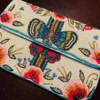 Butterfly & Pink Floral Beaded Clutch - Image 3