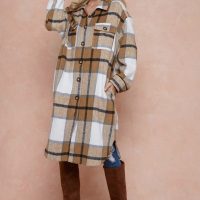 Shani Long Plaid Pattern Shacket Jacket - Image 11