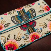 Butterfly & Pink Floral Beaded Clutch - Image 2