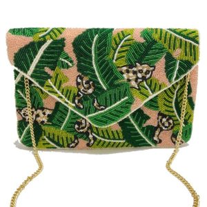 Cheetah Leaf Blush Handmade Beaded Clutch