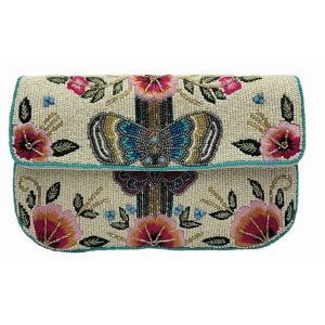 Butterfly & Pink Floral Beaded Clutch