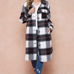 Shani Long Plaid Pattern Shacket Jacket