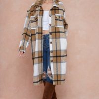 Shani Long Plaid Pattern Shacket Jacket - Image 9